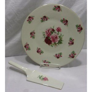 Victorian Rose Ceramic Cake Plate By Baum Bros. Formalities Series Plate 10"